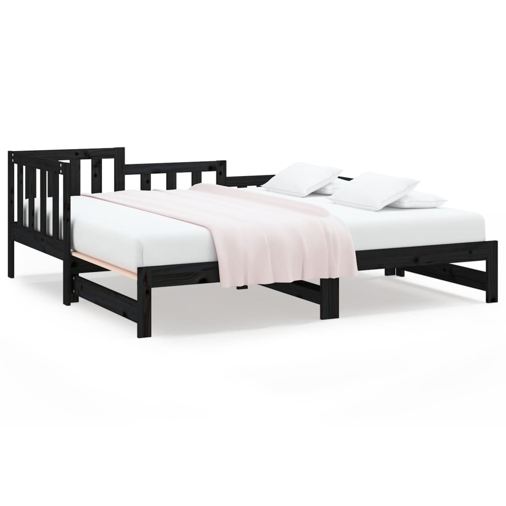 vidaXL Pat de zi extensibil negru 2x(80x200) cm lemn masiv de pin