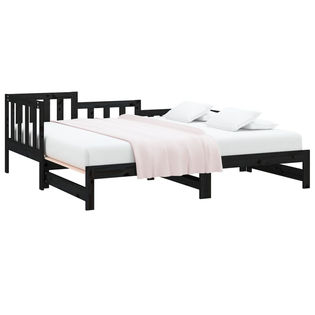 vidaXL Pat de zi extensibil negru 2x(80x200) cm lemn masiv de pin