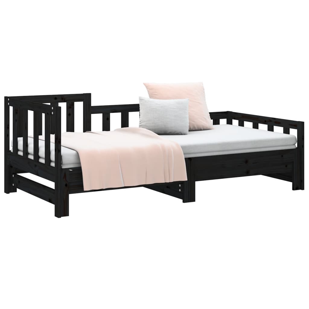 vidaXL Pat de zi extensibil negru 2x(80x200) cm lemn masiv de pin