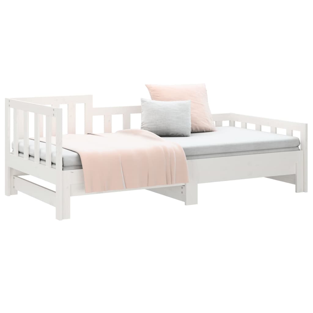vidaXL Pat de zi extensibil, alb, 2x(90x200) cm, lemn masiv de pin