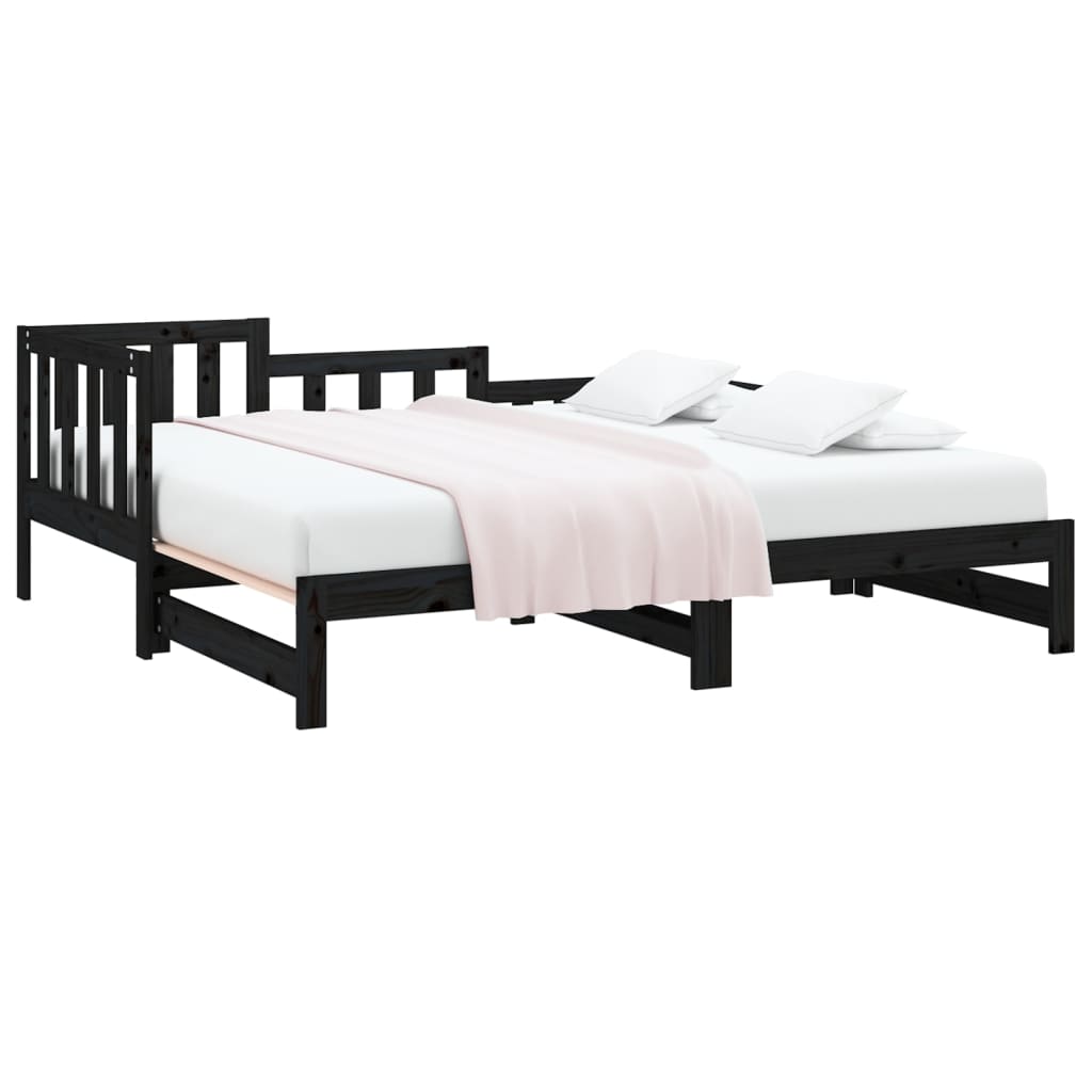vidaXL Pat de zi extensibil, negru, 2x(90x200) cm, lemn masiv de pin