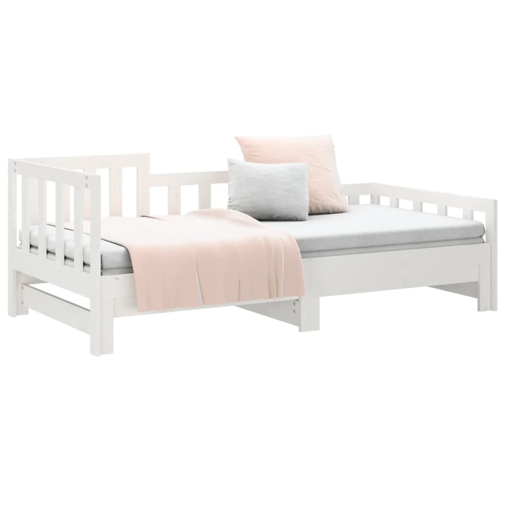 vidaXL Pat de zi extensibil, alb, 2x(90x190) cm, lemn masiv de pin