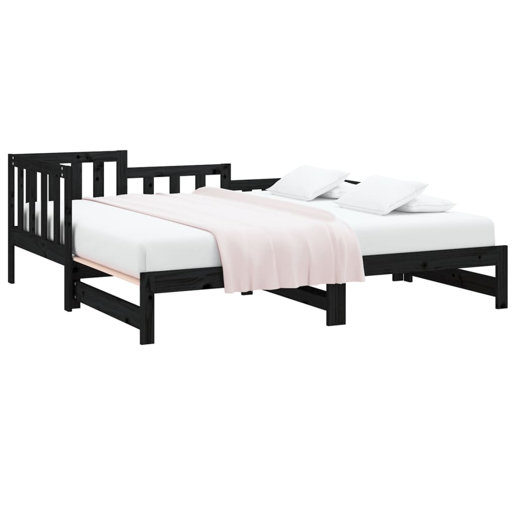 vidaXL Pat de zi extensibil, negru, 2x(90x190) cm, lemn masiv de pin