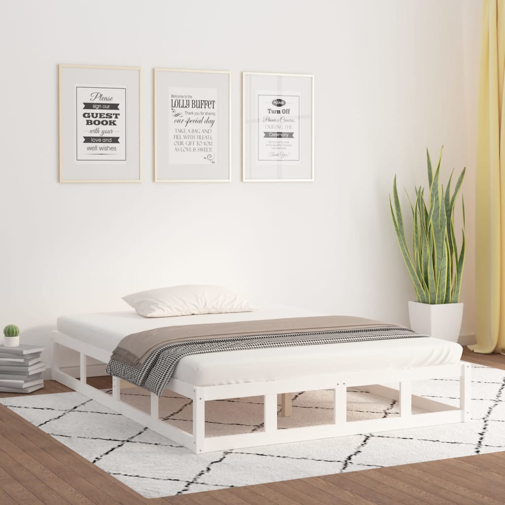 vidaXL Cadru de pat King Size, alb, 150x200 cm, lemn masiv vidaXL Cadru de pat King Size, alb, 150x200 cm, lemn masiv