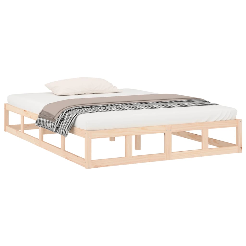 vidaXL Cadru de pat dublu, 135x190 cm, lemn masiv