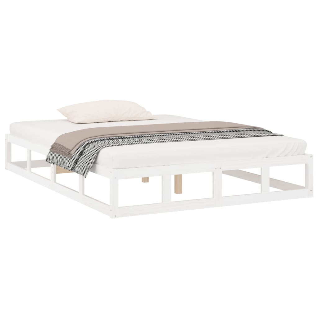 vidaXL Cadru de pat dublu, alb, 135x190 cm, lemn masiv