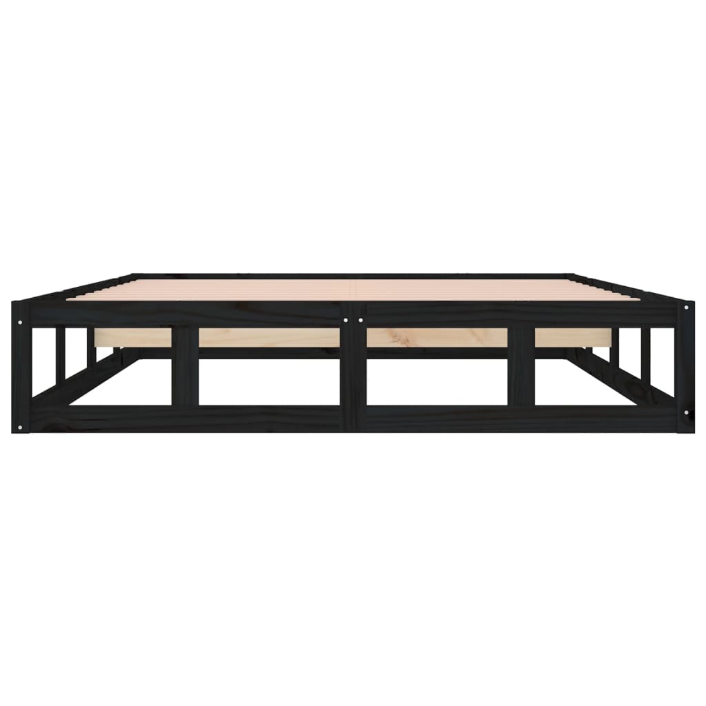 vidaXL Cadru de pat dublu, negru, 135x190 cm, lemn masiv vidaXL Cadru de pat dublu, negru, 135x190 cm, lemn masiv