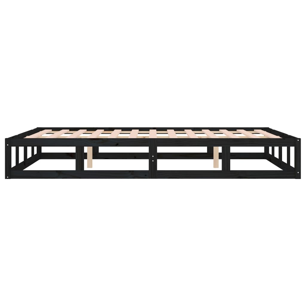 vidaXL Cadru de pat dublu, negru, 135x190 cm, lemn masiv vidaXL Cadru de pat dublu, negru, 135x190 cm, lemn masiv