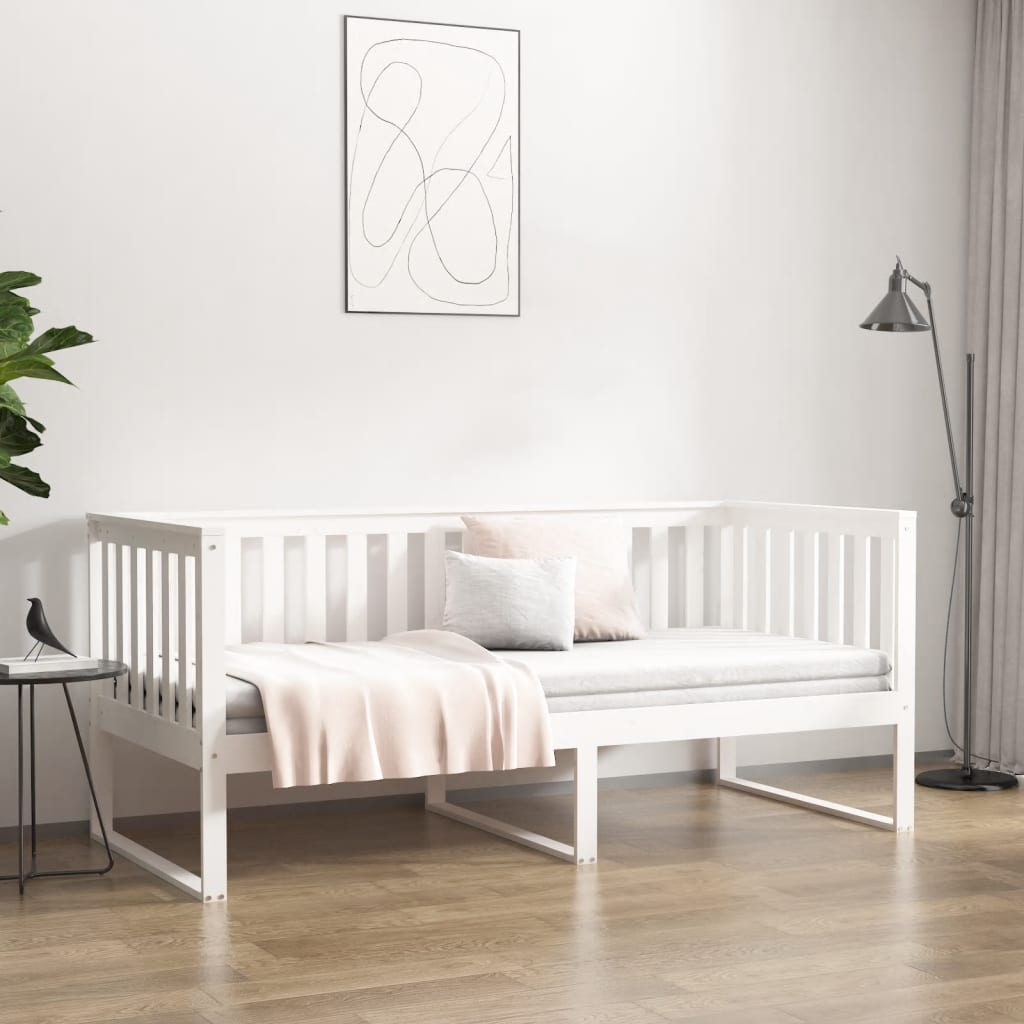 vidaXL Pat de zi fără saltea, alb, 90x190 cm, lemn masiv pin