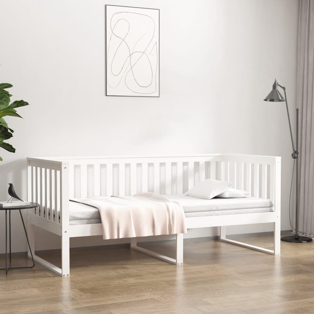vidaXL Pat de zi fără saltea, alb, 90x190 cm, lemn masiv pin