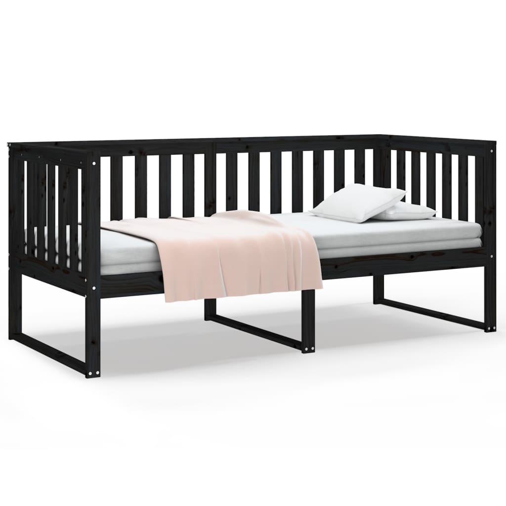 vidaXL Pat de zi, negru, 90x190 cm, lemn masiv de pin