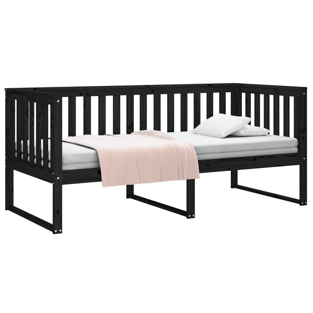 vidaXL Pat de zi, negru, 90x190 cm, lemn masiv de pin