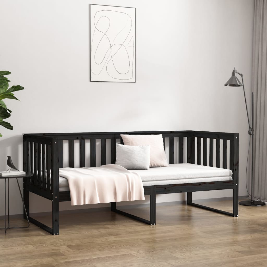 vidaXL Pat de zi, negru, 90x190 cm, lemn masiv de pin