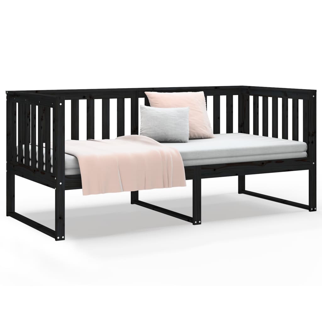 vidaXL Pat de zi, negru, 90x190 cm, lemn masiv de pin
