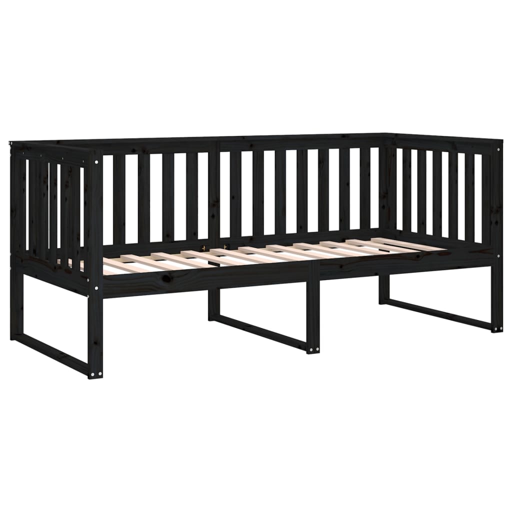 vidaXL Pat de zi, negru, 90x190 cm, lemn masiv de pin
