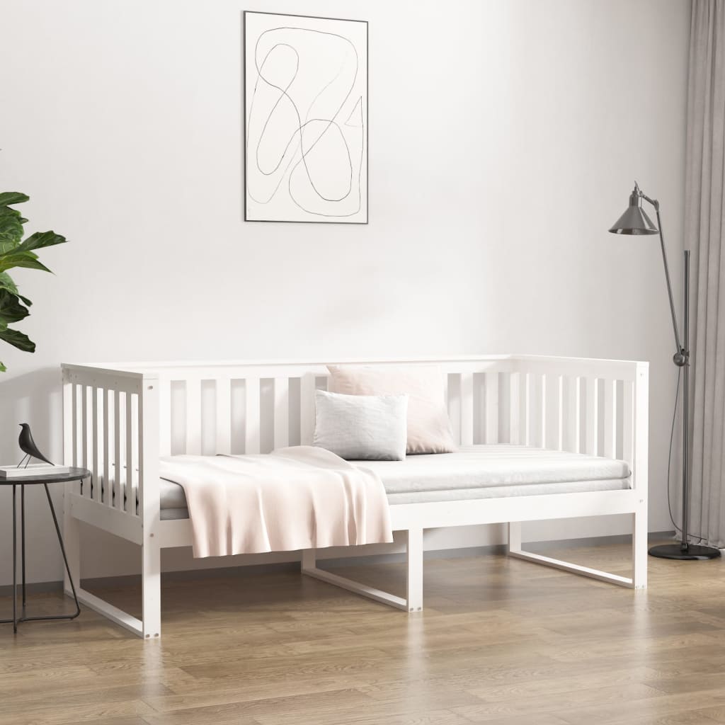 vidaXL Pat de zi fără saltea alb 100x200 cm lemn masiv de pin