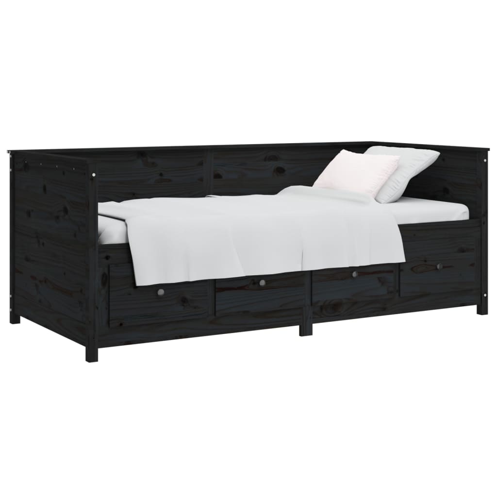 vidaXL Pat de zi, negru, 90x190 cm, lemn masiv de pin vidaXL Pat de zi, negru, 90x190 cm, lemn masiv de pin