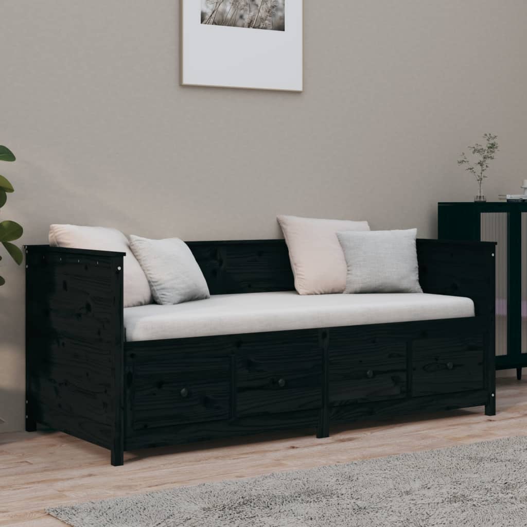 vidaXL Pat de zi, negru, 90x190 cm, lemn masiv de pin vidaXL Pat de zi, negru, 90x190 cm, lemn masiv de pin