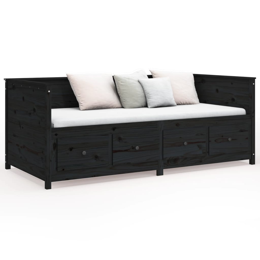 vidaXL Pat de zi, negru, 90x190 cm, lemn masiv de pin vidaXL Pat de zi, negru, 90x190 cm, lemn masiv de pin