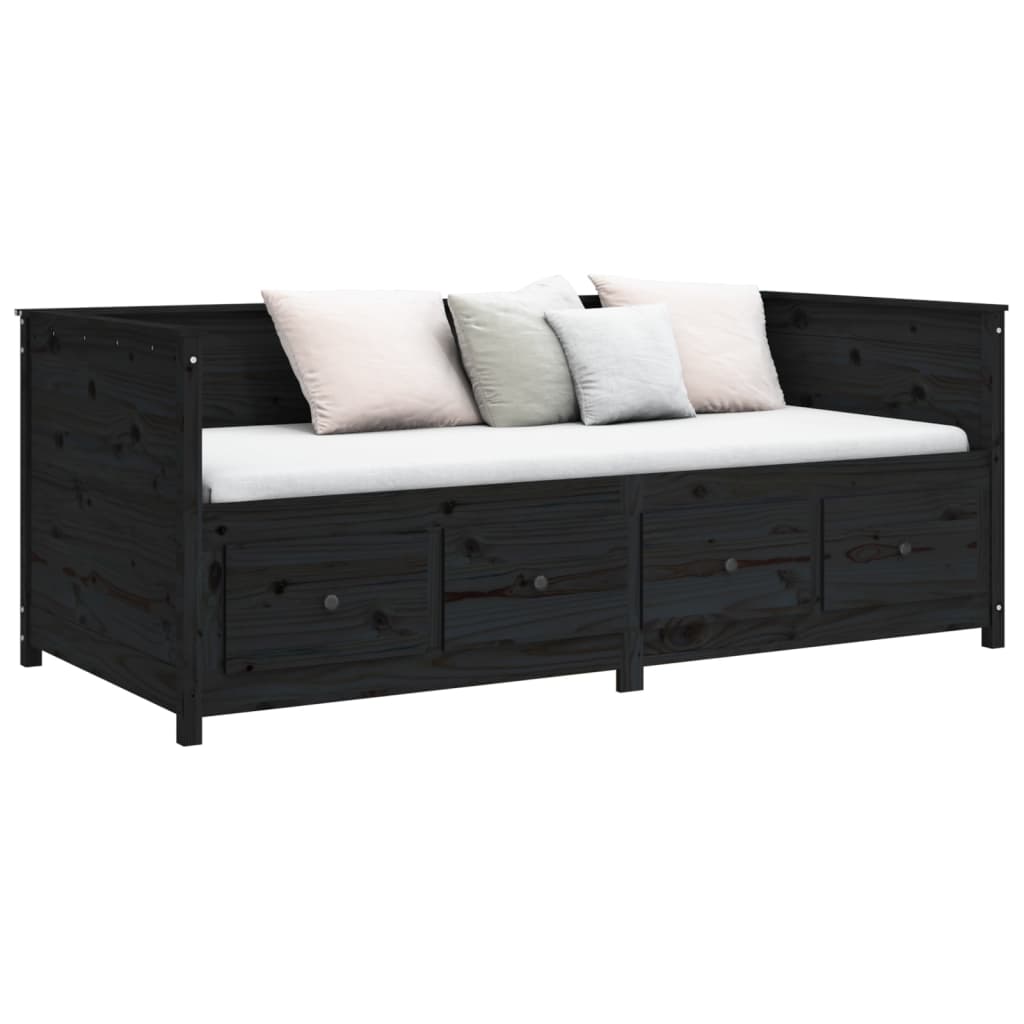 vidaXL Pat de zi, negru, 90x190 cm, lemn masiv de pin vidaXL Pat de zi, negru, 90x190 cm, lemn masiv de pin