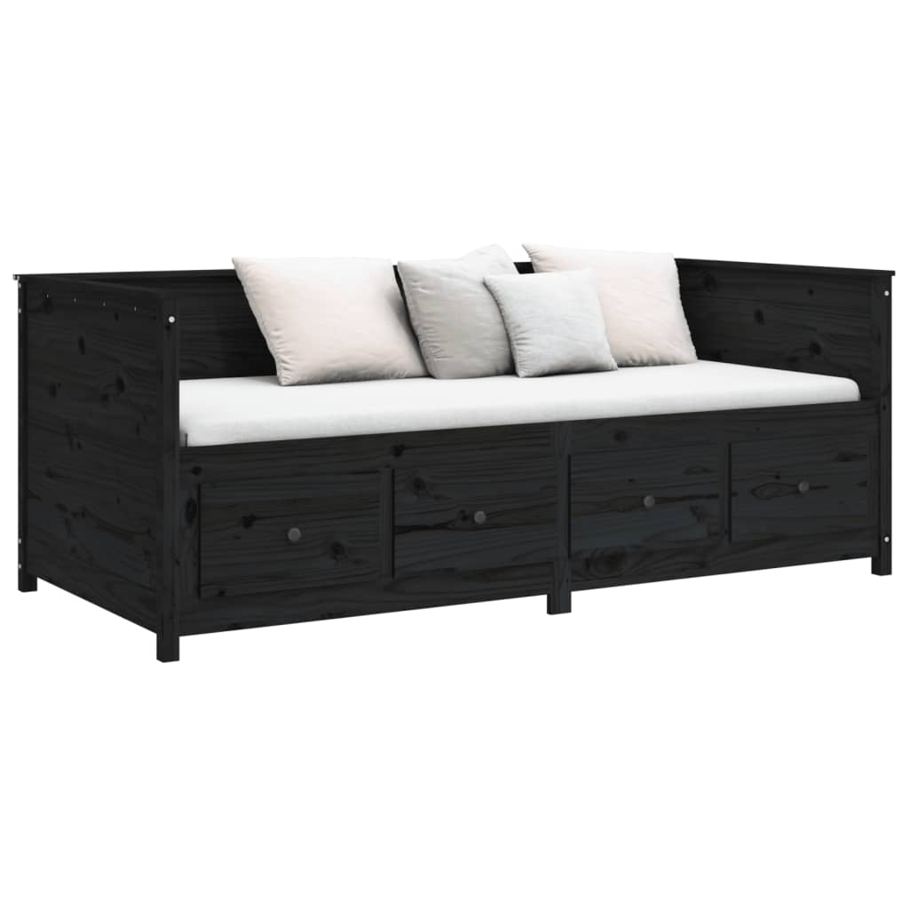 vidaXL Pat de zi, negru, 75x190 cm, lemn masiv de pin