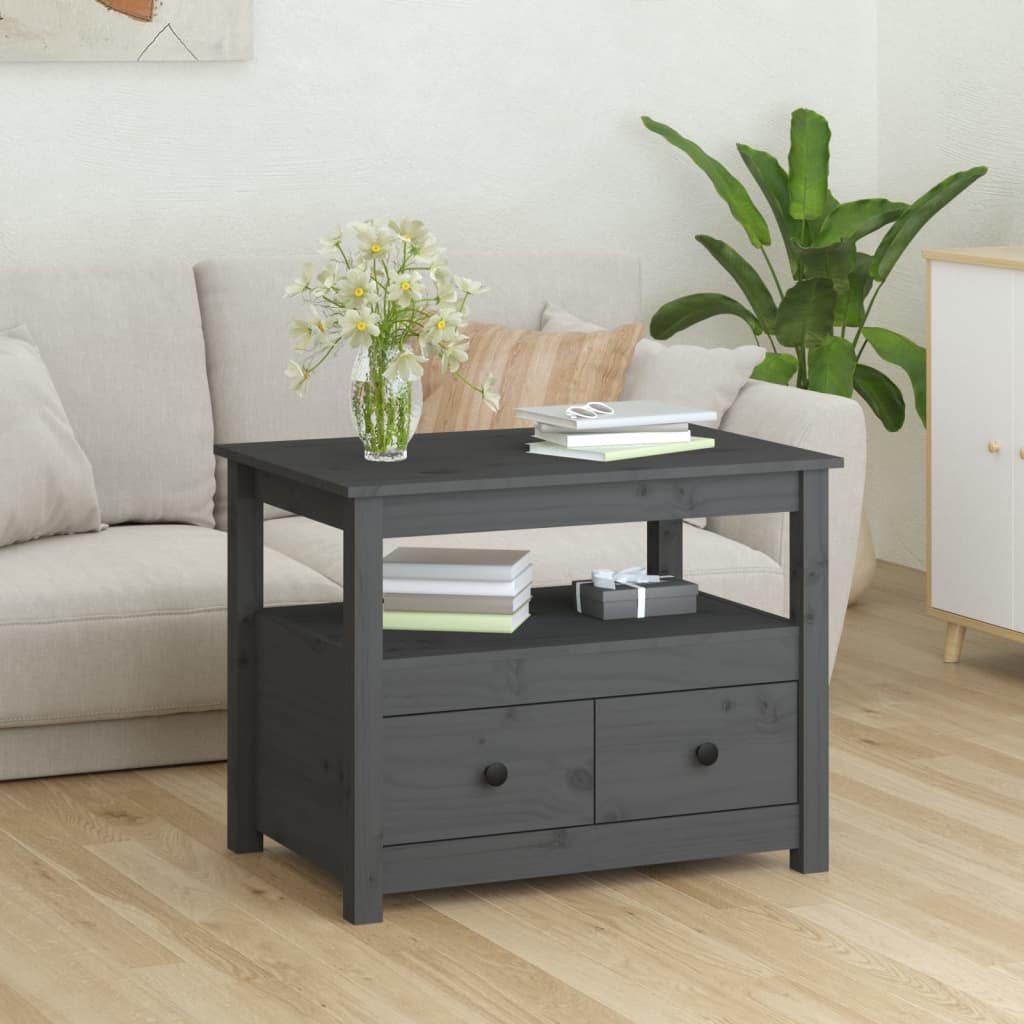 vidaXL Măsuță de cafea, gri, 71x49x55 cm, lemn masiv de pin vidaXL Măsuță de cafea, gri, 71x49x55 cm, lemn masiv de pin