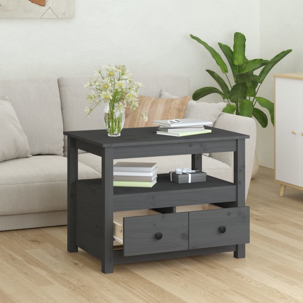 vidaXL Măsuță de cafea, gri, 71x49x55 cm, lemn masiv de pin vidaXL Măsuță de cafea, gri, 71x49x55 cm, lemn masiv de pin