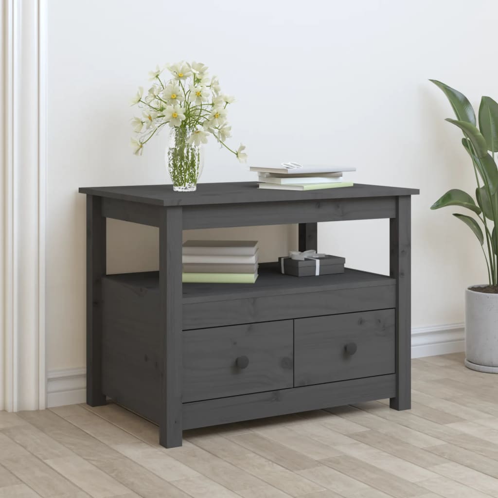 vidaXL Măsuță de cafea, gri, 71x49x55 cm, lemn masiv de pin vidaXL Măsuță de cafea, gri, 71x49x55 cm, lemn masiv de pin
