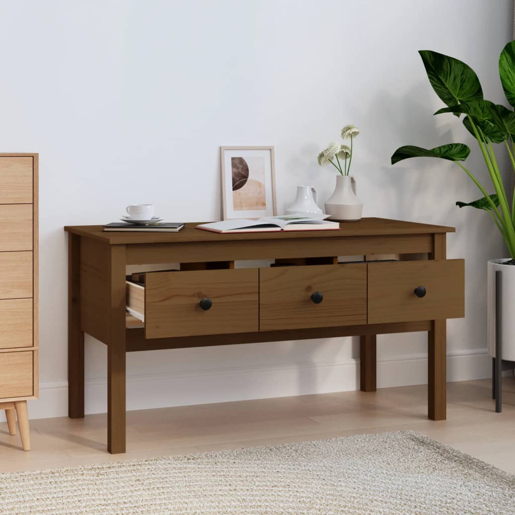 vidaXL Măsuță de cafea, maro miere, 102x49x55 cm, lemn masiv de pin vidaXL Măsuță de cafea, maro miere, 102x49x55 cm, lemn masiv de pin