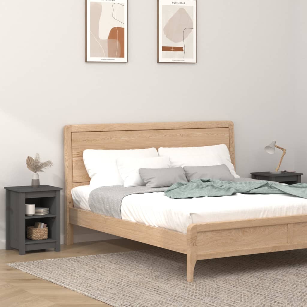 vidaXL Noptiere, 2 buc., gri, 40x35x55 cm, lemn masiv de pin vidaXL Noptiere, 2 buc., gri, 40x35x55 cm, lemn masiv de pin