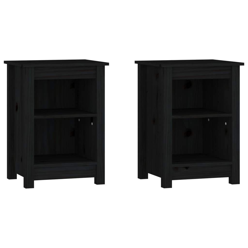 vidaXL Noptiere, 2 buc., negru, 40x35x55 cm, lemn masiv de pin vidaXL Noptiere, 2 buc., negru, 40x35x55 cm, lemn masiv de pin