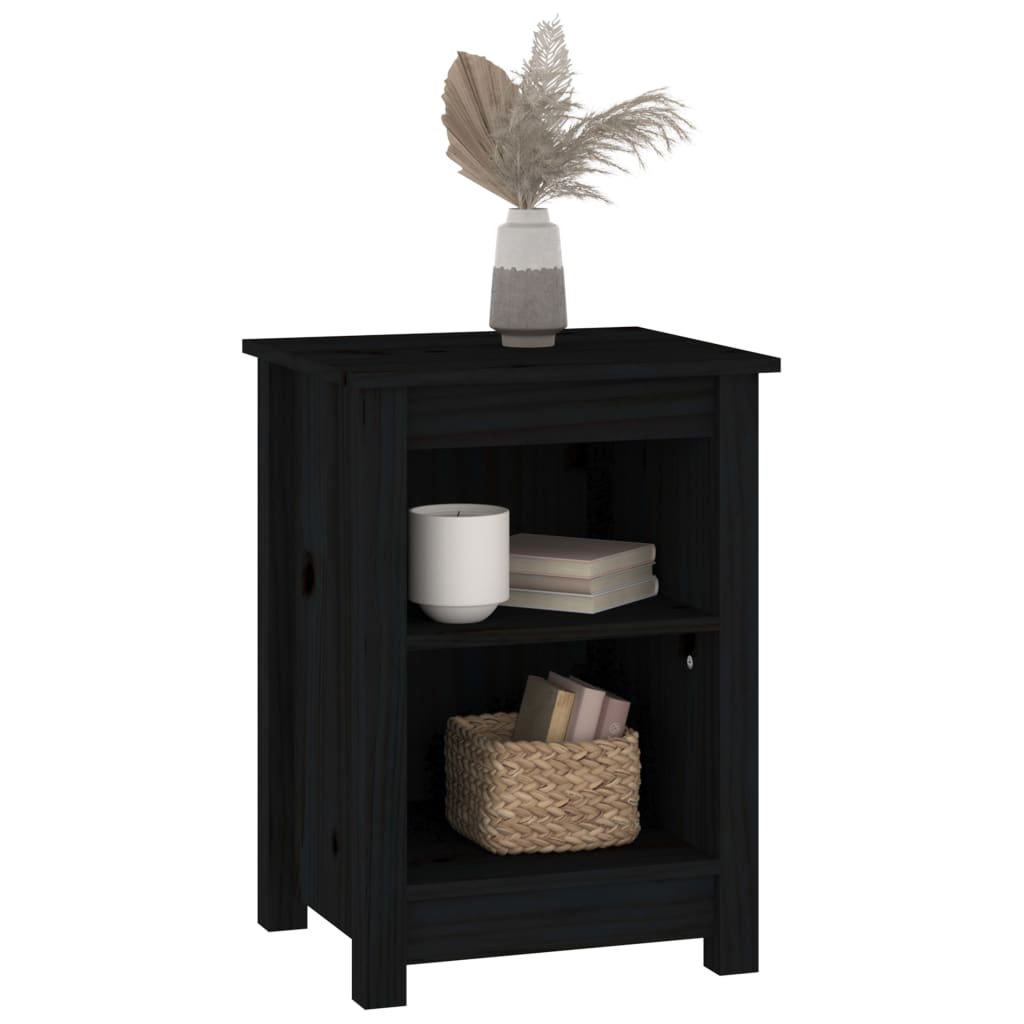 vidaXL Noptiere, 2 buc., negru, 40x35x55 cm, lemn masiv de pin vidaXL Noptiere, 2 buc., negru, 40x35x55 cm, lemn masiv de pin