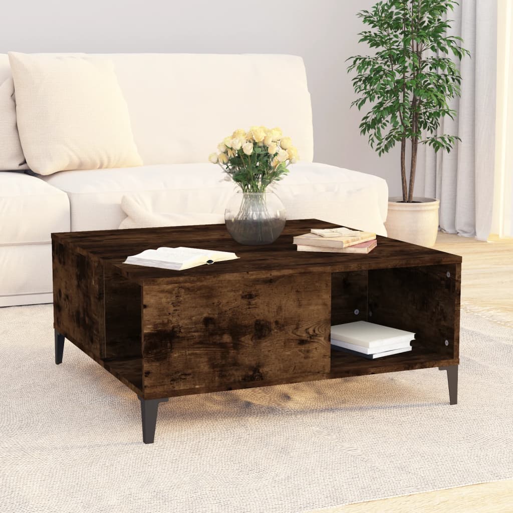 vidaXL Măsuță de cafea, stejar afumat, 80x80x36,5 cm, lemn prelucrat