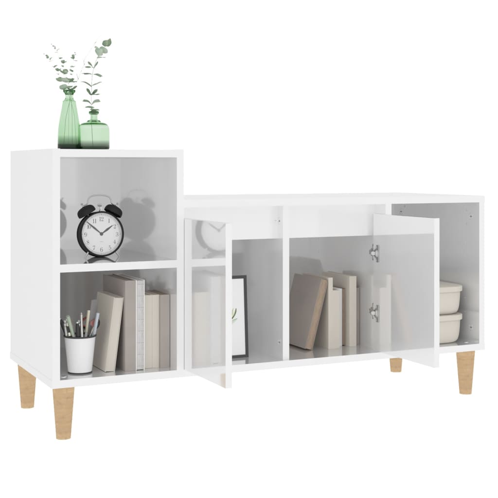 vidaXL Comodă TV, alb extralucios, 100x35x55 cm, lemn prelucrat