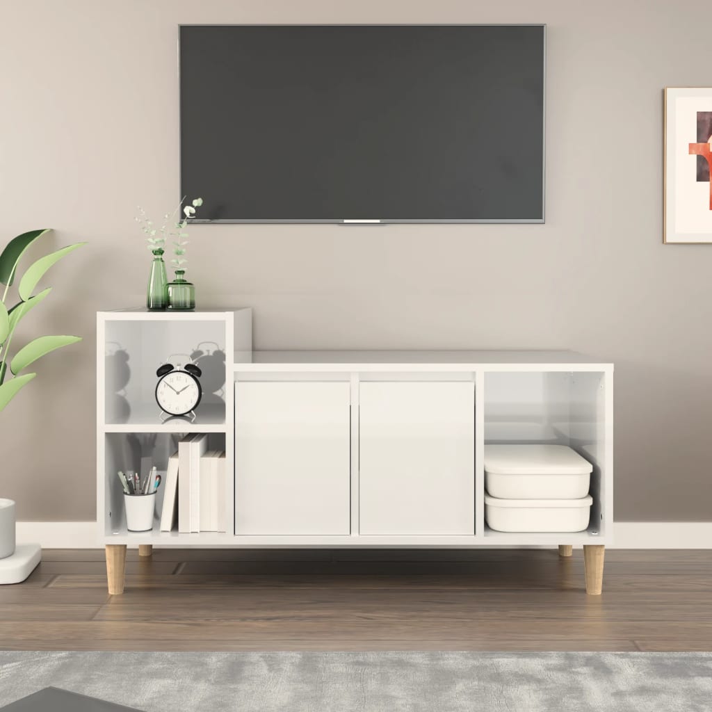 vidaXL Comodă TV, alb extralucios, 100x35x55 cm, lemn prelucrat