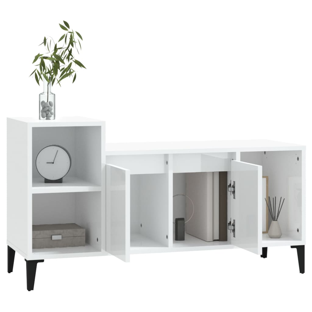 vidaXL Comodă TV, alb extralucios, 100x35x55 cm, lemn prelucrat