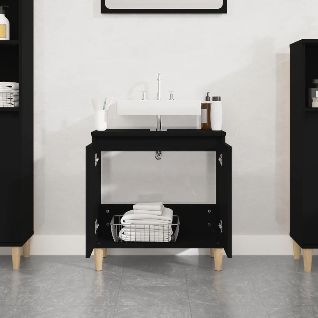 vidaXL Dulap de chiuvetă, negru, 58x33x60 cm, lemn prelucrat vidaXL Dulap de chiuvetă, negru, 58x33x60 cm, lemn prelucrat