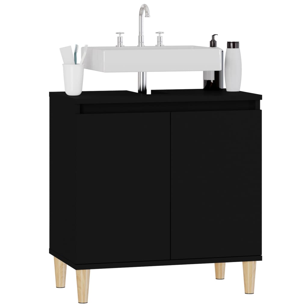 vidaXL Dulap de chiuvetă, negru, 58x33x60 cm, lemn prelucrat vidaXL Dulap de chiuvetă, negru, 58x33x60 cm, lemn prelucrat