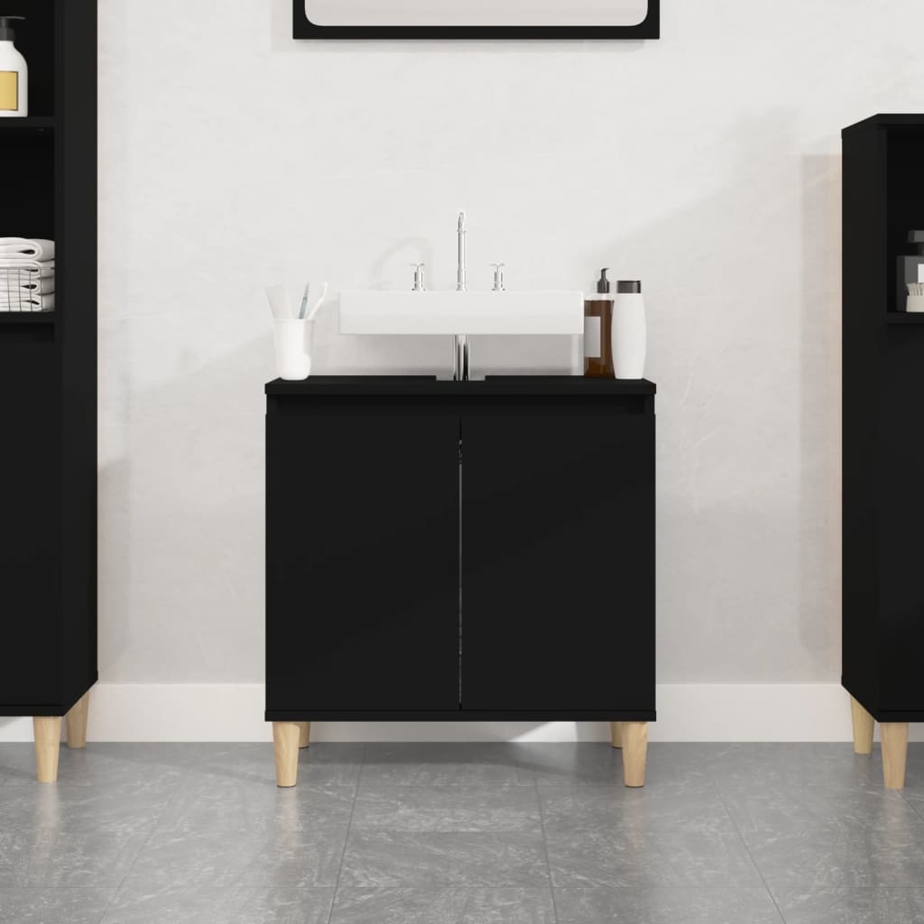 vidaXL Dulap de chiuvetă, negru, 58x33x60 cm, lemn prelucrat vidaXL Dulap de chiuvetă, negru, 58x33x60 cm, lemn prelucrat