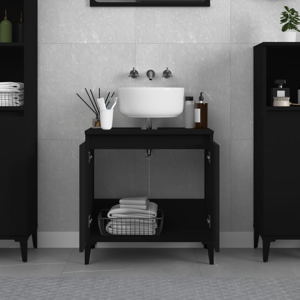 vidaXL Dulap de chiuvetă, negru, 58x33x60 cm, lemn prelucrat vidaXL Dulap de chiuvetă, negru, 58x33x60 cm, lemn prelucrat