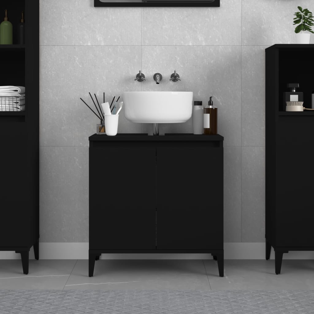vidaXL Dulap de chiuvetă, negru, 58x33x60 cm, lemn prelucrat vidaXL Dulap de chiuvetă, negru, 58x33x60 cm, lemn prelucrat