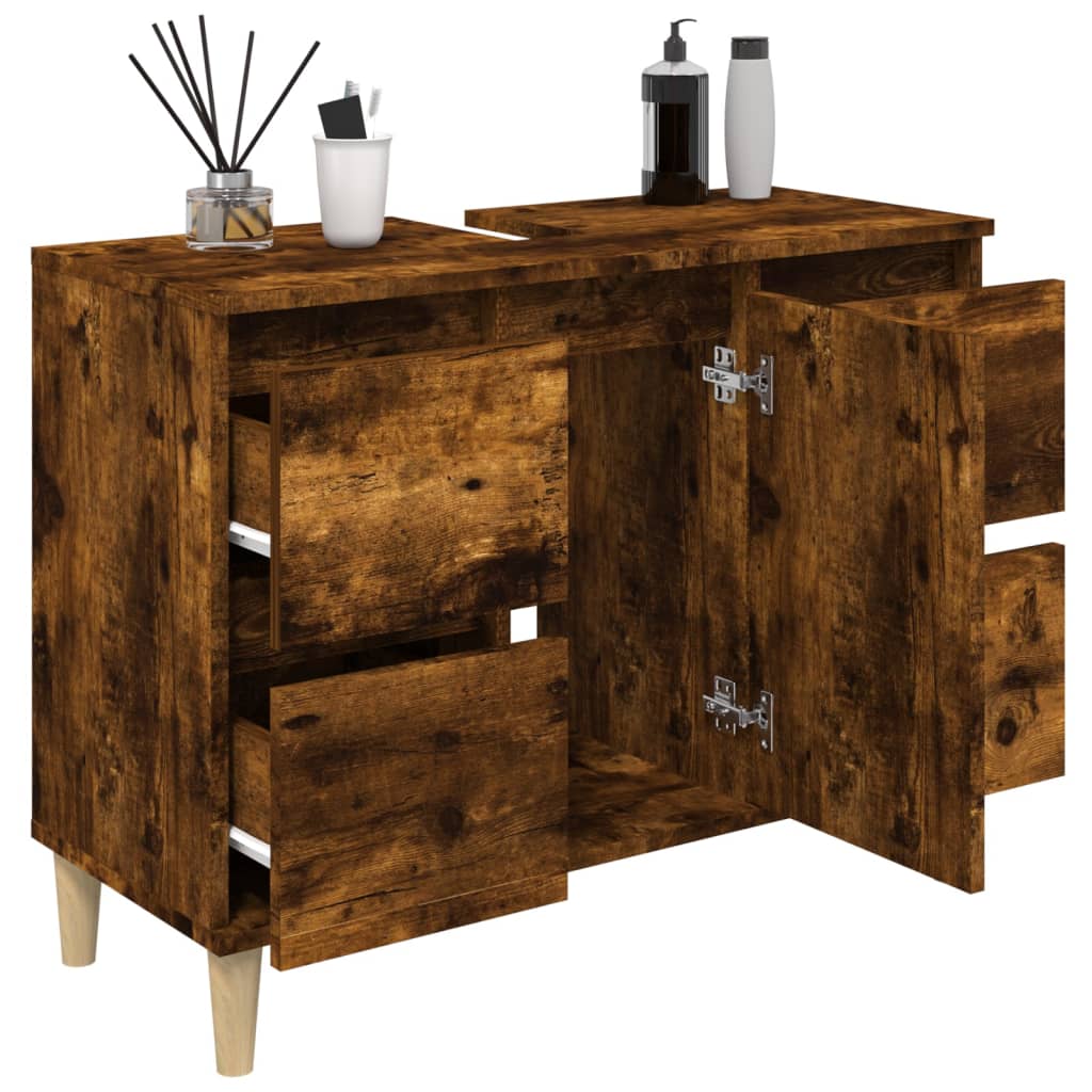 vidaXL Dulap de chiuvetă, stejar afumat, 80x33x60 cm, lemn prelucrat vidaXL Dulap de chiuvetă, stejar afumat, 80x33x60 cm, lemn prelucrat