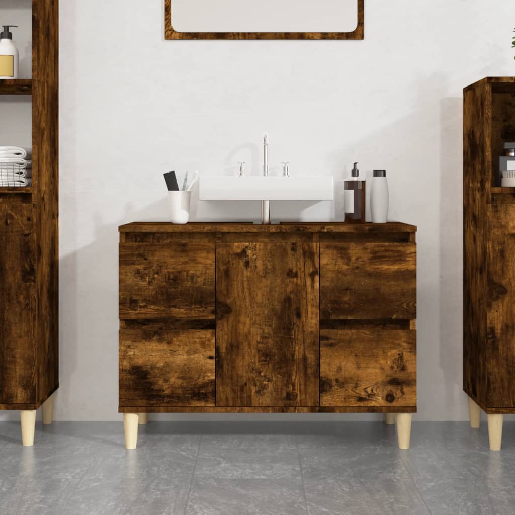 vidaXL Dulap de chiuvetă, stejar afumat, 80x33x60 cm, lemn prelucrat vidaXL Dulap de chiuvetă, stejar afumat, 80x33x60 cm, lemn prelucrat