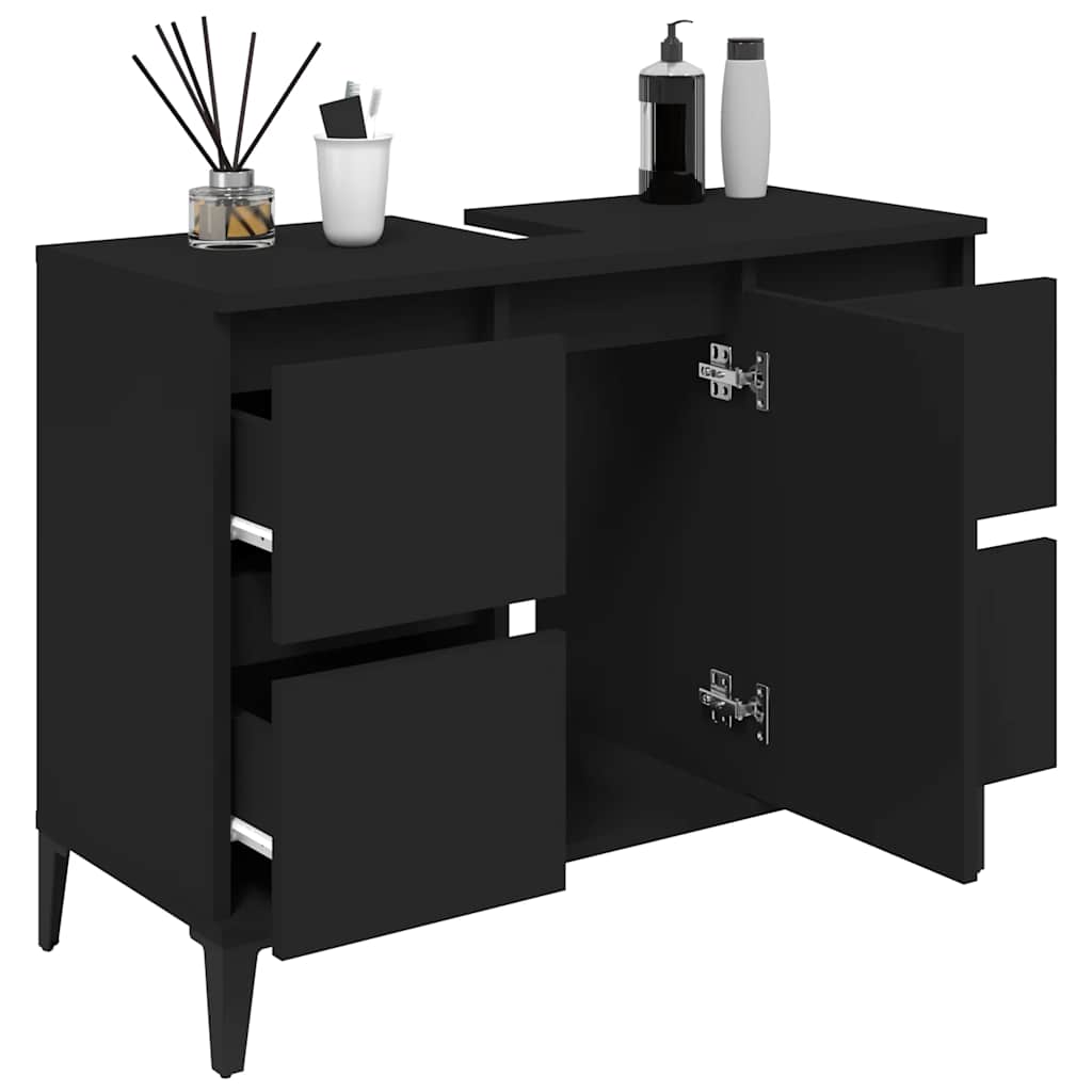 vidaXL Dulap de chiuvetă, negru, 80x33x60 cm, lemn prelucrat vidaXL Dulap de chiuvetă, negru, 80x33x60 cm, lemn prelucrat