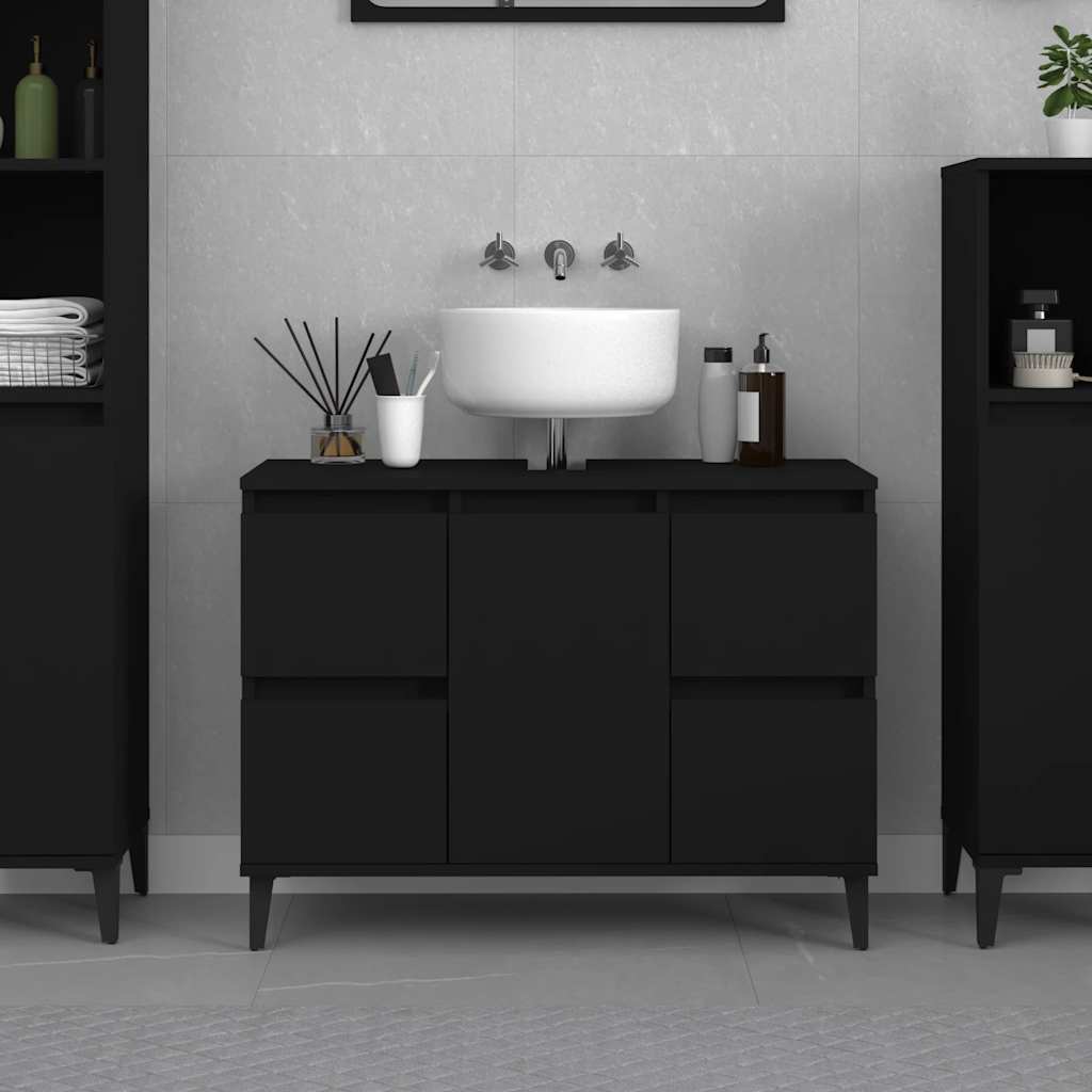 vidaXL Dulap de chiuvetă, negru, 80x33x60 cm, lemn prelucrat vidaXL Dulap de chiuvetă, negru, 80x33x60 cm, lemn prelucrat