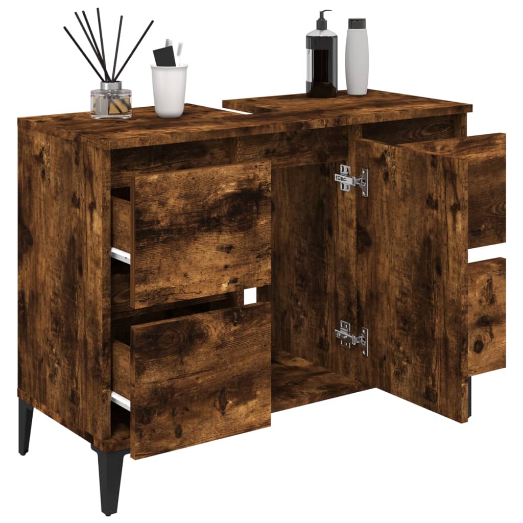 vidaXL Dulap de chiuvetă, stejar afumat, 80x33x60 cm, lemn prelucrat vidaXL Dulap de chiuvetă, stejar afumat, 80x33x60 cm, lemn prelucrat
