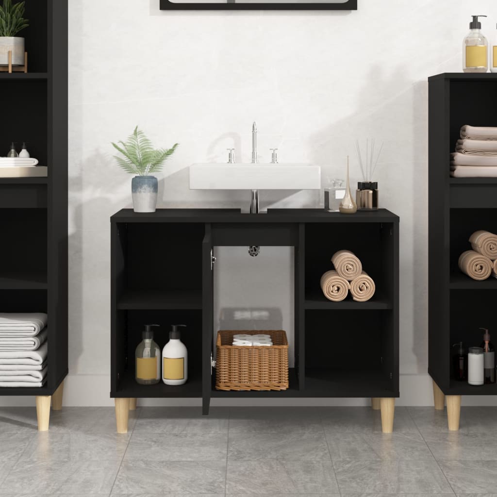 vidaXL Dulap de chiuvetă, negru, 80x33x60 cm, lemn prelucrat vidaXL Dulap de chiuvetă, negru, 80x33x60 cm, lemn prelucrat