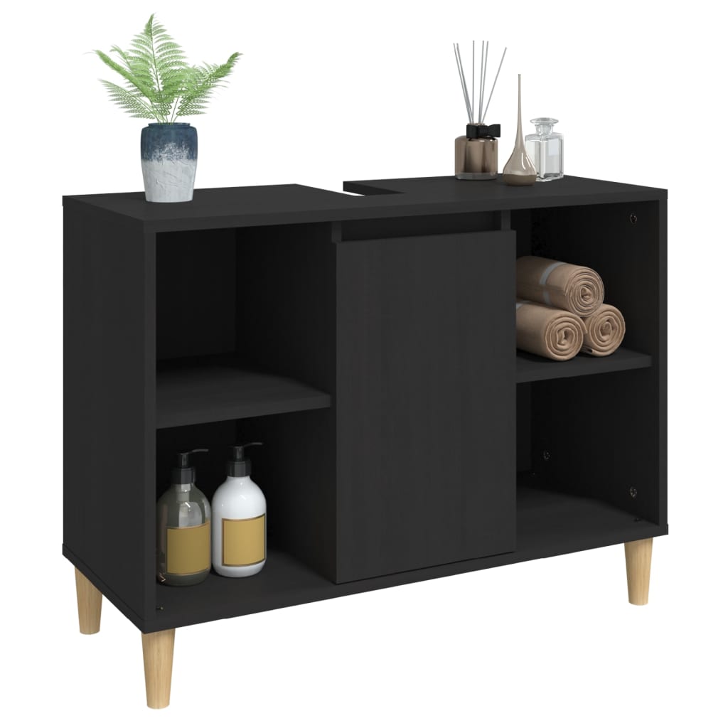 vidaXL Dulap de chiuvetă, negru, 80x33x60 cm, lemn prelucrat vidaXL Dulap de chiuvetă, negru, 80x33x60 cm, lemn prelucrat