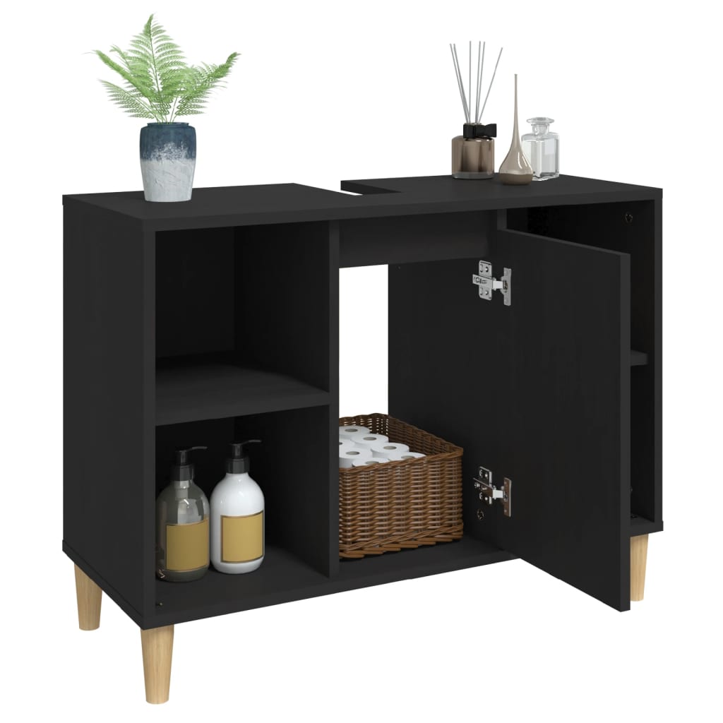 vidaXL Dulap de chiuvetă, negru, 80x33x60 cm, lemn prelucrat vidaXL Dulap de chiuvetă, negru, 80x33x60 cm, lemn prelucrat