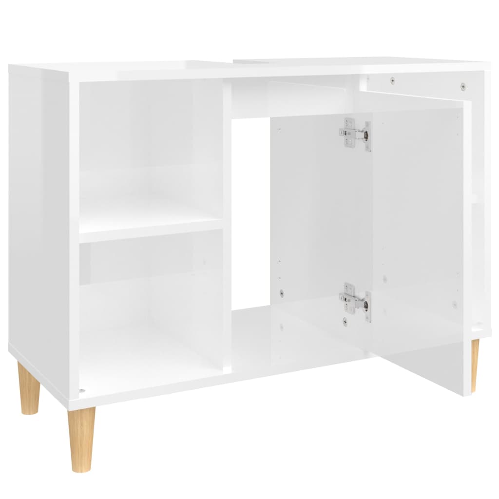 vidaXL Dulap de chiuvetă, alb extralucios, 80x33x60 cm, lemn prelucrat vidaXL Dulap de chiuvetă, alb extralucios, 80x33x60 cm, lemn prelucrat